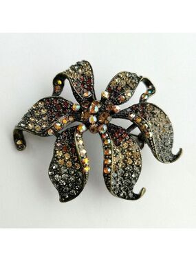 Crystal bronze tone lily brooch pin / pendant